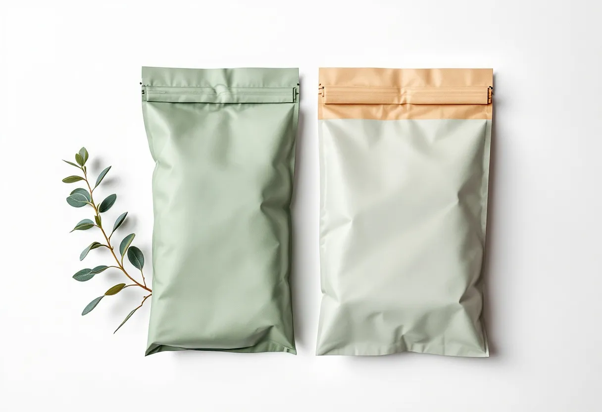 Sage and off-white compostable mailers