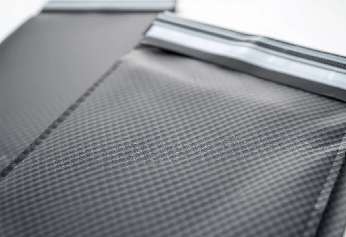 Embossed grey courier mailer, close-up of the diamond texture
