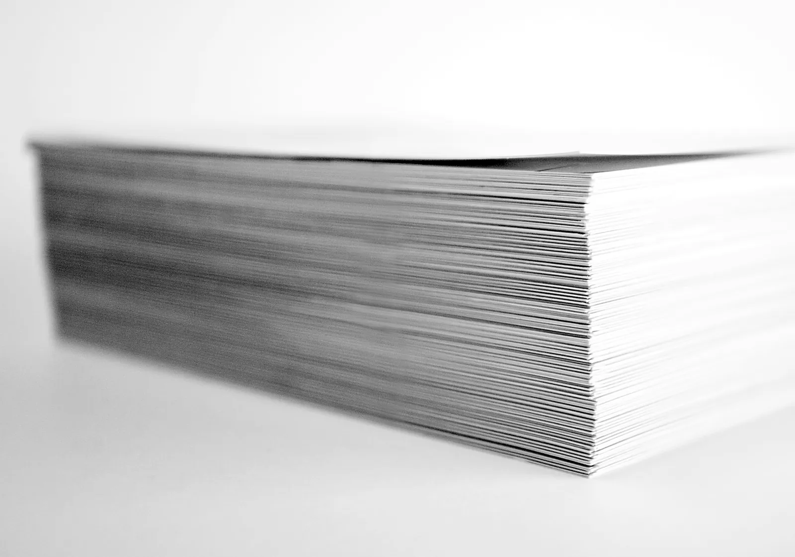 Stack of white A4 copy paper, side view